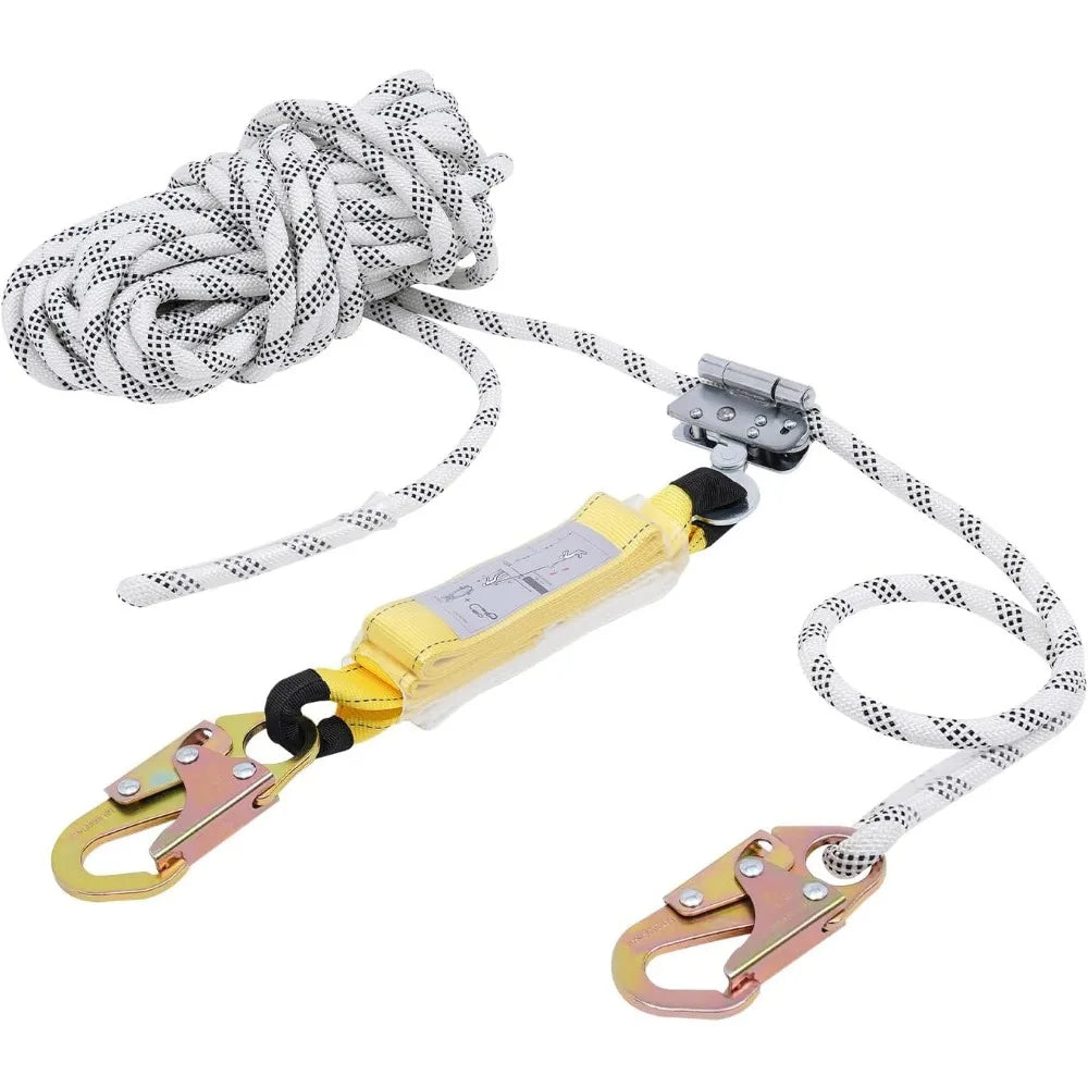 Vertical Lifeline Assembly 50ft Rope Harness Safety Lanyard Fall Protection Rope for Roofing Climbing Logging Inspections
