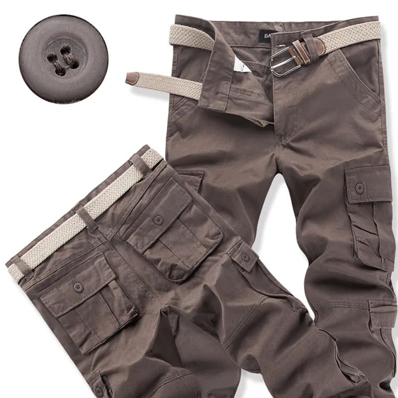 Cargo Pants Men's Pure Cotton Loose Casual Trousers Camo Overalls Multi-pocket Wear Resistant Straight Pants Outdoor Sport Pants