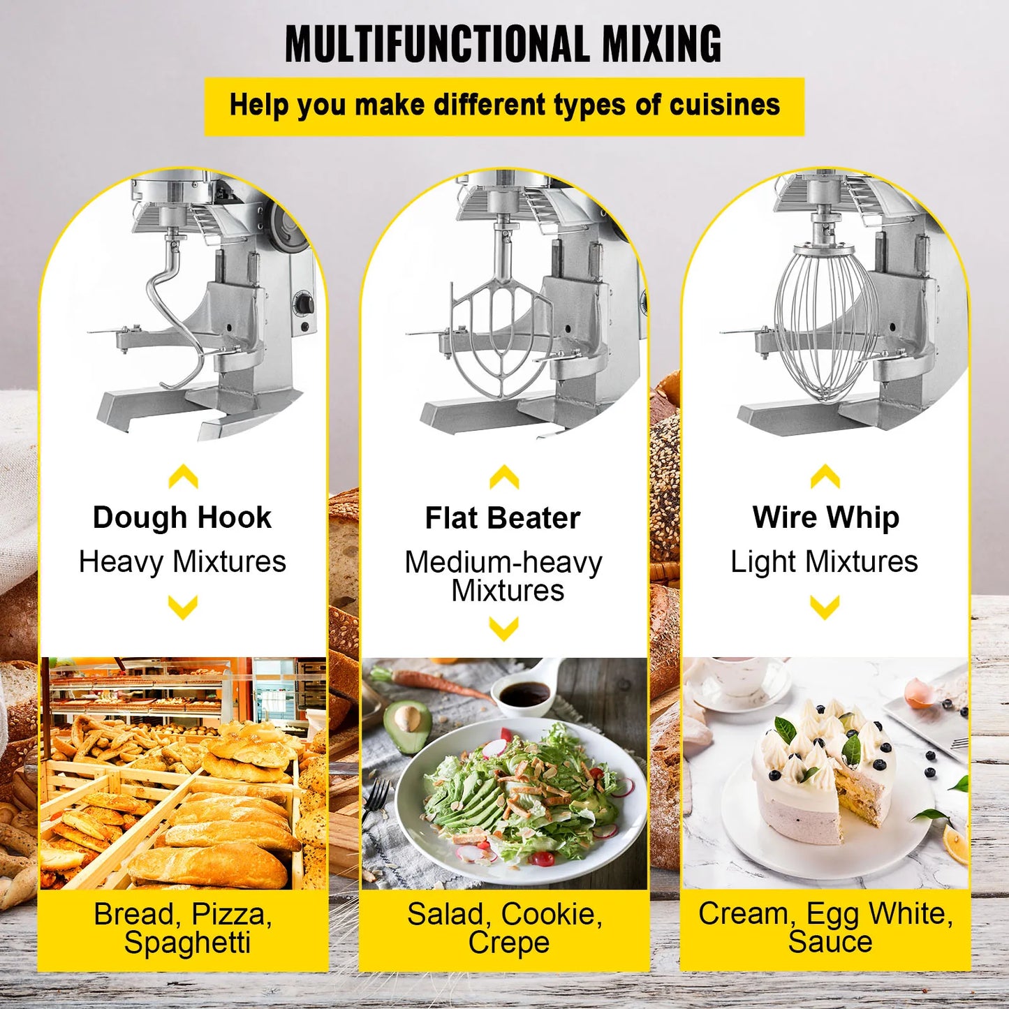 Electric Dough Machine Stainless Steel Commercial Cream Whisk Mixer Processor Kitchen Food Stand Blender