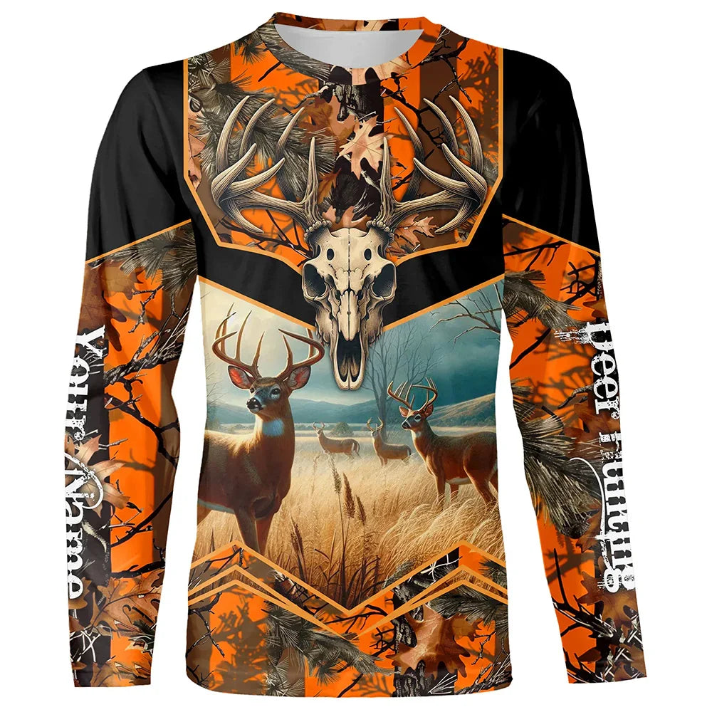Camo Hunting Animals Wild Boar Men T-Shirt 3D Print Sport Long Sleeve Tee Tops Casual O Neck Streetwear T Shirts Men&