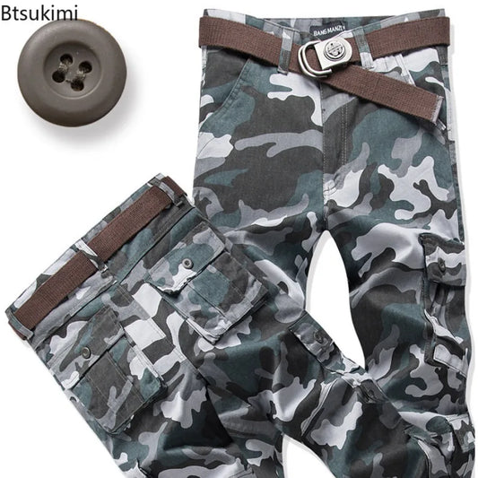 Cargo Pants Men's Pure Cotton Loose Casual Trousers Camo Overalls Multi-pocket Wear Resistant Straight Pants Outdoor Sport Pants