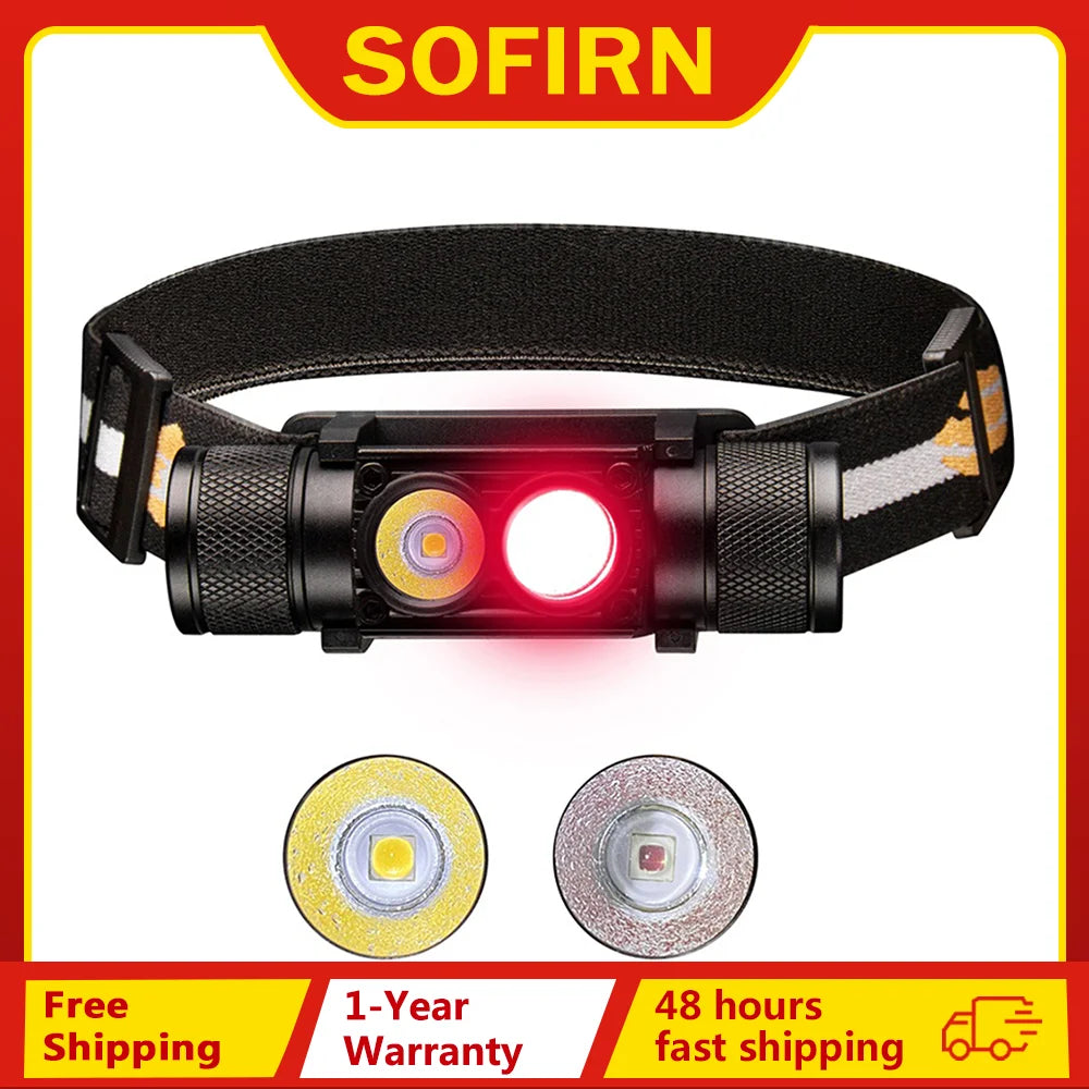 H25LR LED 90 High CRI Rechargeable Headlamp Powerful Lightweight Head Flashlight with Bright White Light 660nm Deep Red Torch