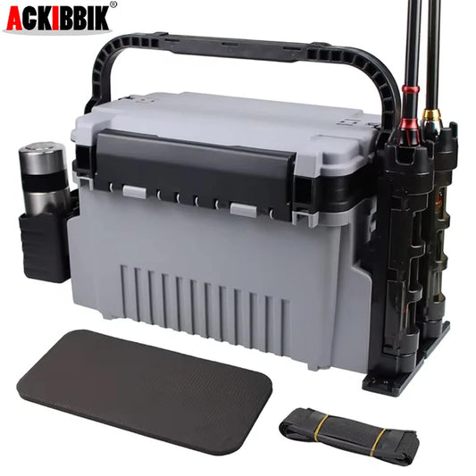Saltwater Tackle Box Large 11L Tackle Boxes Large Fishing Box Fishing Bucket Organizer with 2pcs Rod Holder & 2pcs Cup Holder