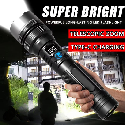 Powerful LED Flashlight With Zoom And Digital Display