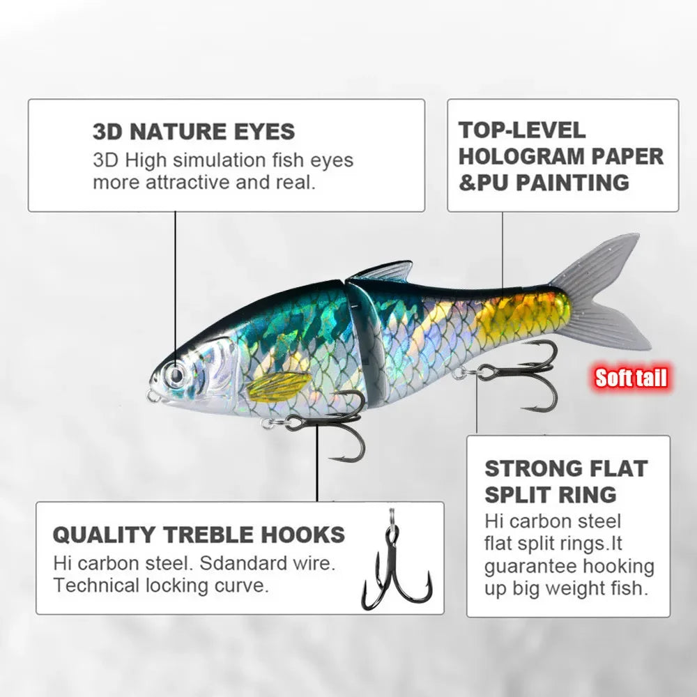 GRS Glider Fishing Lures Glide Bait Jointed Swimbait Artificial Hard Baits Lures with Treble Hooks