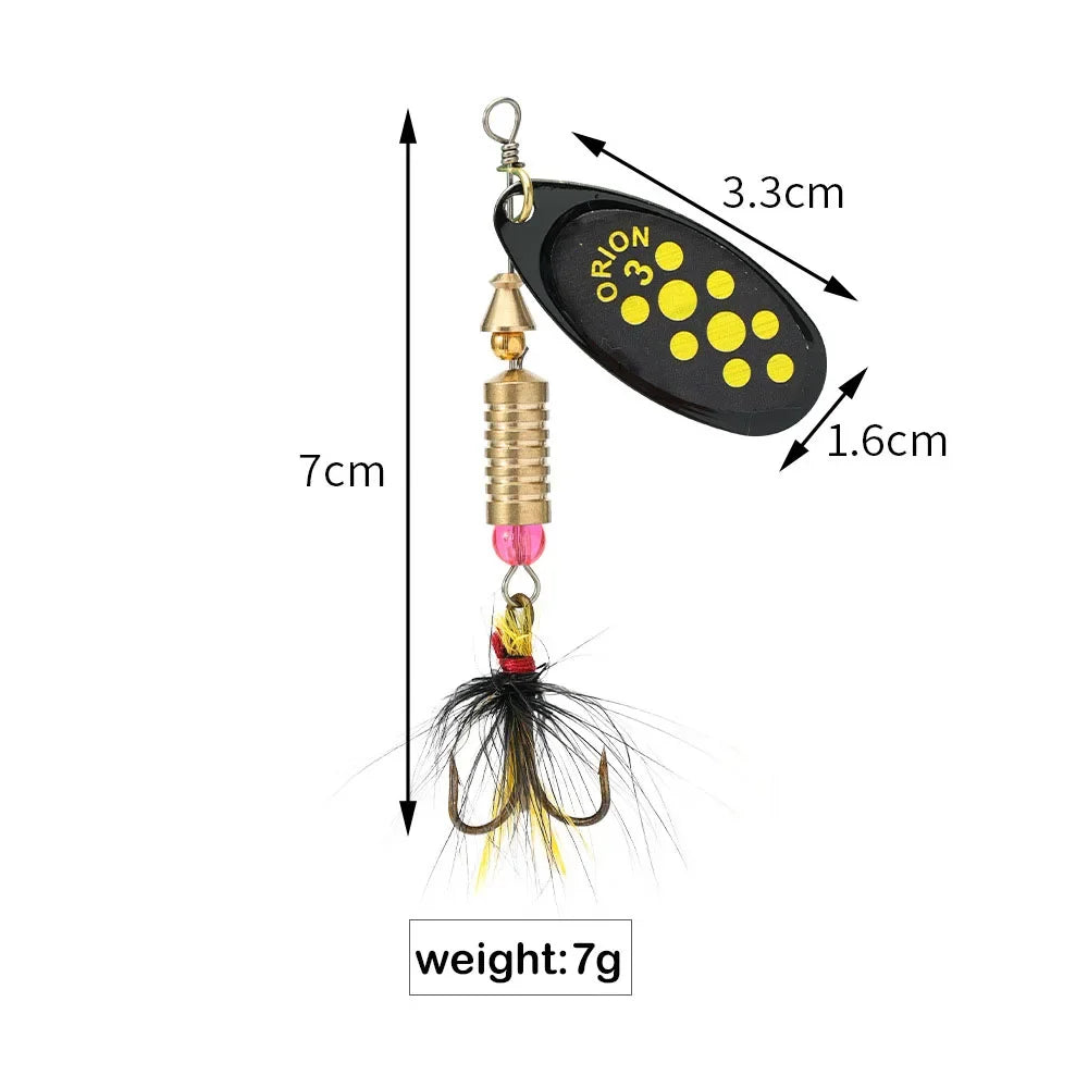 1/2pcs Metal Hard Bait Rotating Spinner Fishing Lure Spoon Sequins Wobblers Bass Pesca With Feather Hooks 3.5g/4.5g/7g/9g/12g