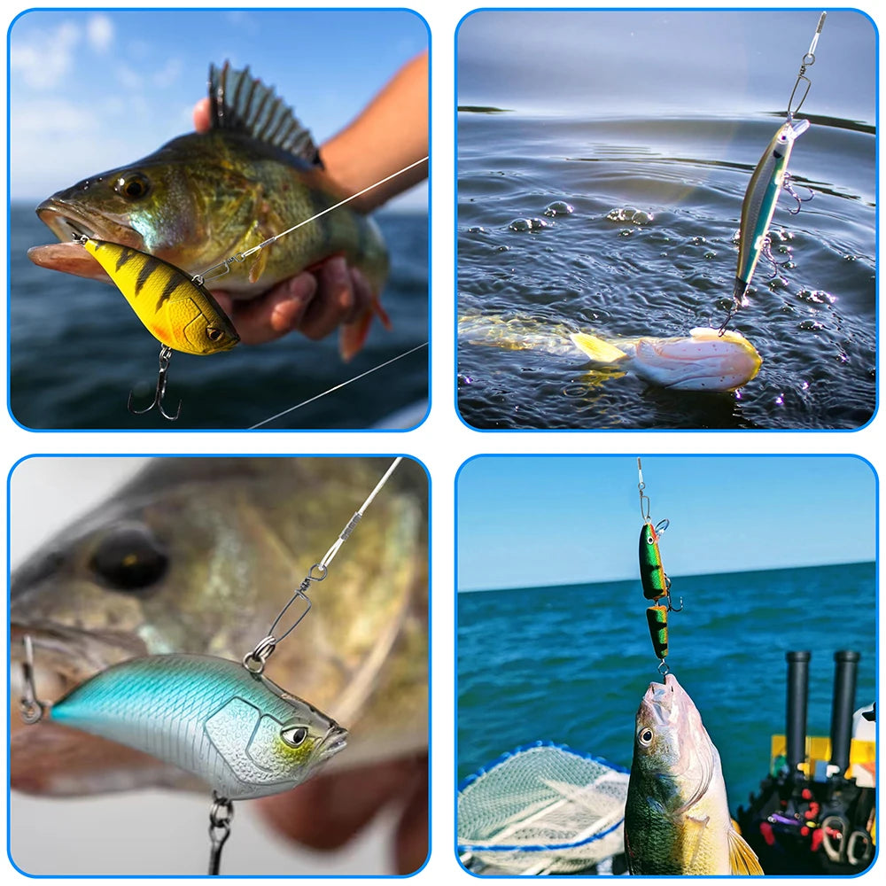 10Pcs Fluorocaron Fishing Leaders 20LB-50LB Fluorocarbon Wire Leader Line with Swivel and Snaps Connect Tackle Lures Rig or Hook