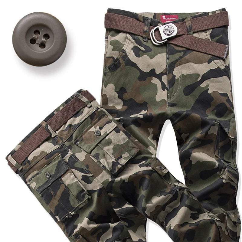 Cargo Pants Men's Pure Cotton Loose Casual Trousers Camo Overalls Multi-pocket Wear Resistant Straight Pants Outdoor Sport Pants