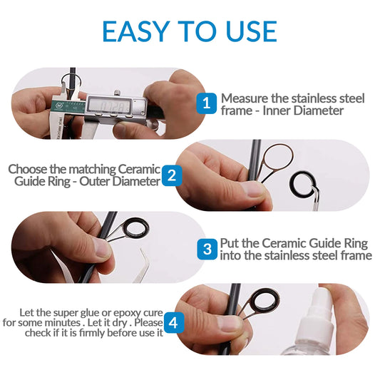 40pcs Fishing Rod Guides Ring 4 Round O Ceramic Rings For Rods Guides Replacement Accessories Fishing Tackle