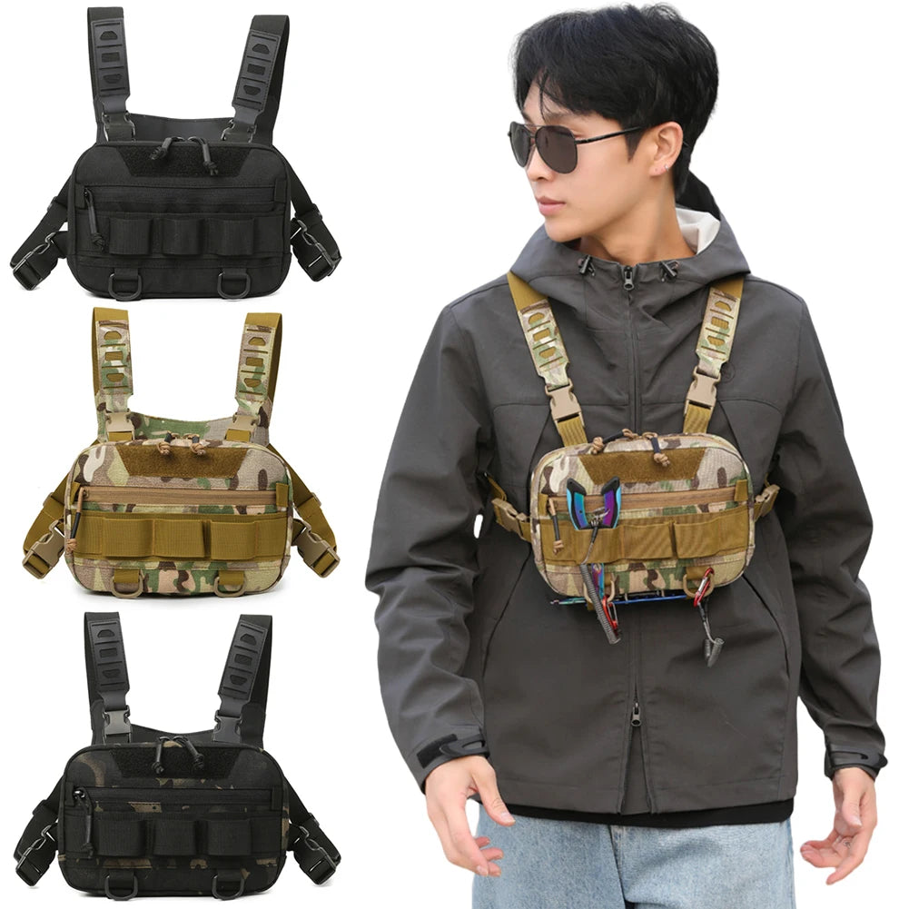 Fishing Chest Bag with Adjustable Straps Climbing Camping Backpack Large Capacity Travel Vest Backpack for Outdoor Sports