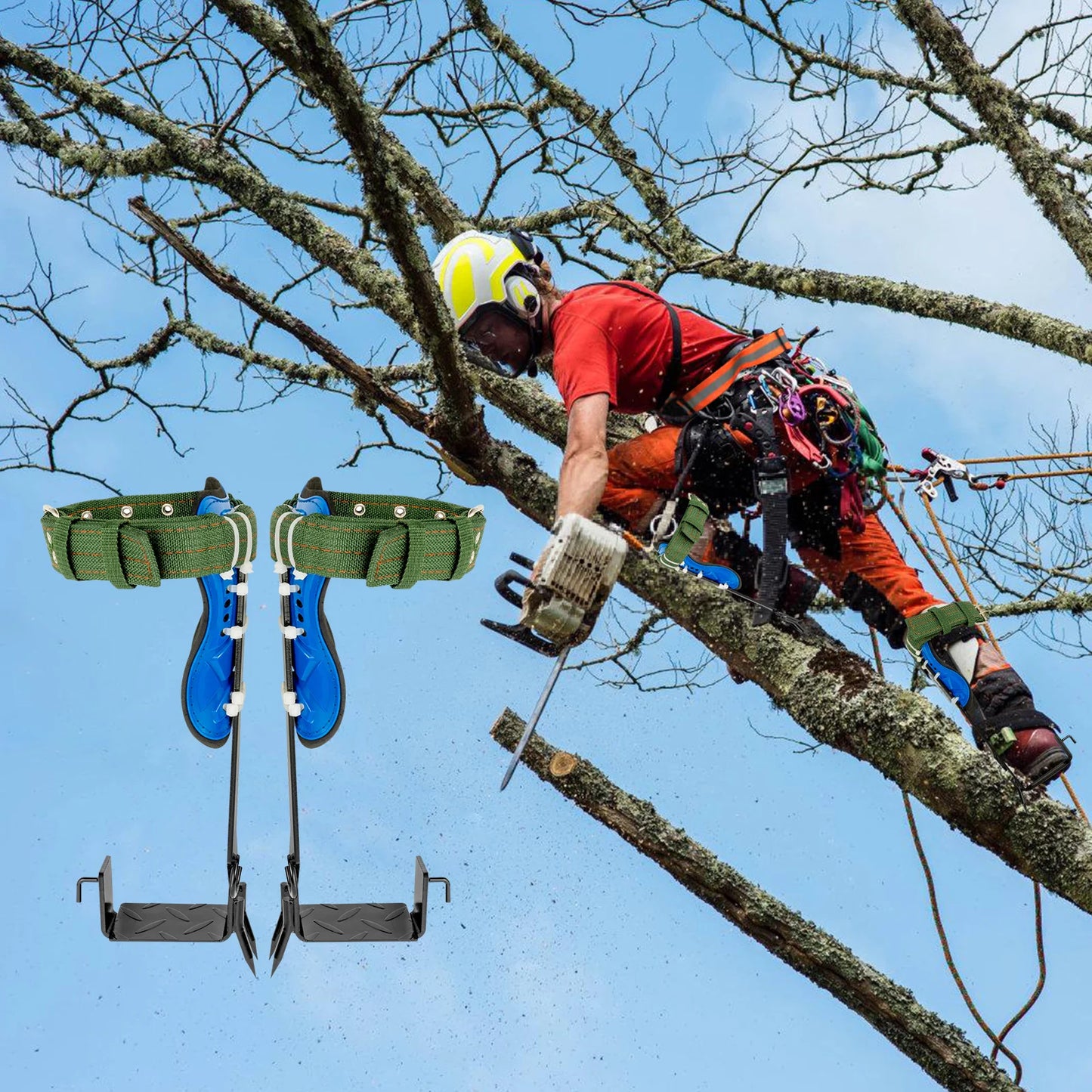 Professional Tree Climbing Gear Kit – 220lb Capacity Carbon Steel, Safety Straps & Pedals for Arborist Work