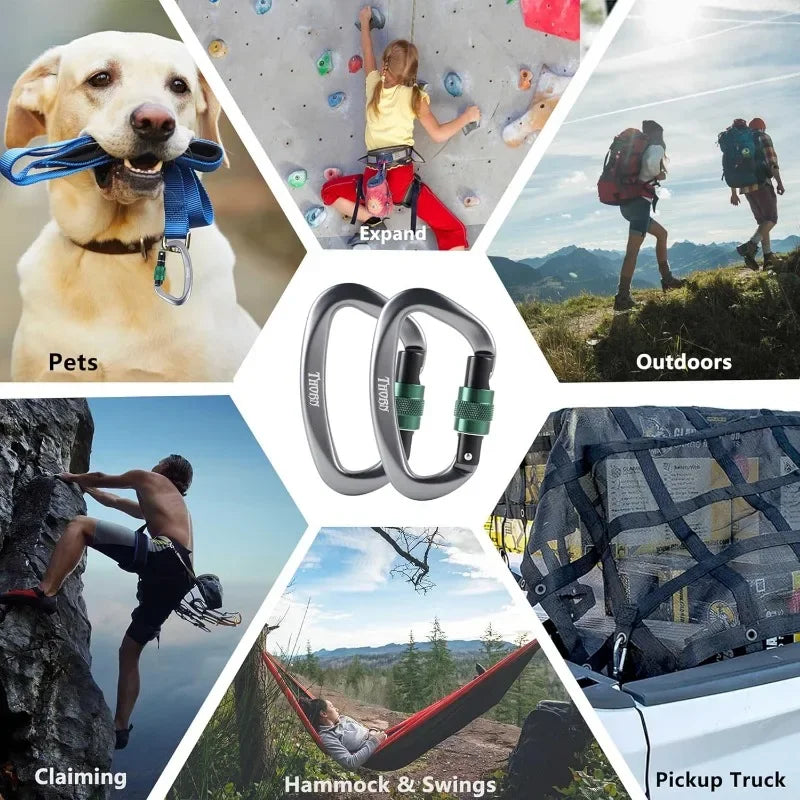 New,Climbing Locking Carabiner Clip Rappelling - 25KN Heavy Duty Large Screwgate Carabiners Clips for Rock