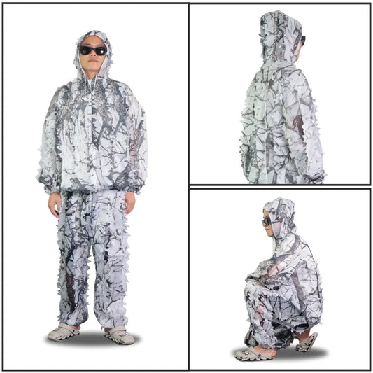 Sniper CS Bionic Camouflage Suit Men 3D Maple Leaf Suits White Snow Hunting Suits Invisible Camo Full Set