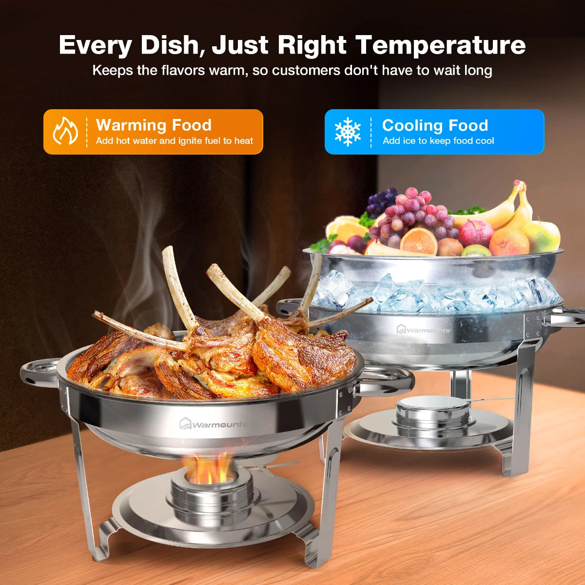 5QT Packs Stainless Steel Chafer with Full Size Pans Catering Buffet Set Food Warmer Server For Camping