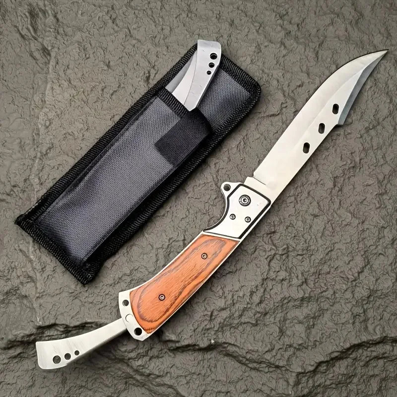 Outdoor Folding Knife, Tri-fold Knife with Nylon Sheath, Men's Knife. Suitable for Outdoor Camping, Wilderness Exploration