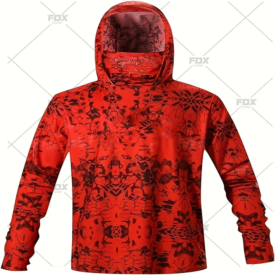 Army Green Camo Colorful Hoodie with Face Mask UV 50+Gaiter Fishing Clothing Men&