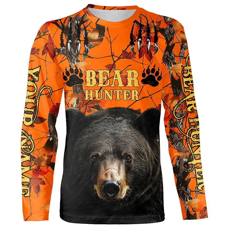 Camo Hunting Animals Wild Boar Men T-Shirt 3D Print Sport Long Sleeve Tee Tops Casual O Neck Streetwear T Shirts Men&