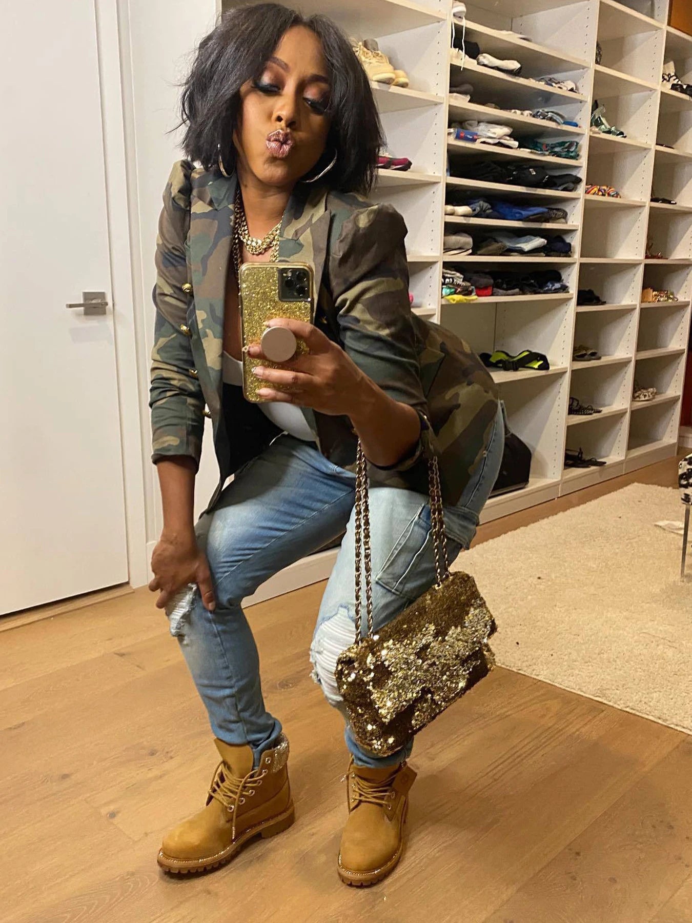 Camouflage Printed Double Breasted Jacket, Casual Long Sleeved Lapel Open Top, Women's Clothing