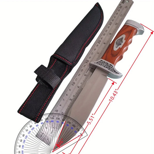 10.4 Inch (265mm) 9CR18MOV Stainless Steel Fixed Blade Knife - High Hardness Camping, Hunting, Outdoor Survival Knife with Sheat