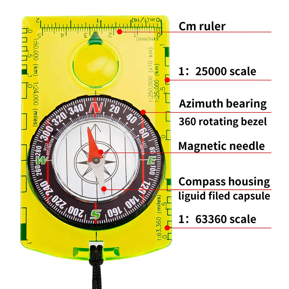 Waterproof Compass Outdoor Gadget Navigation Hiking Compass Camping Orienteering Backpacking Map Reading Compass for Scout Kids