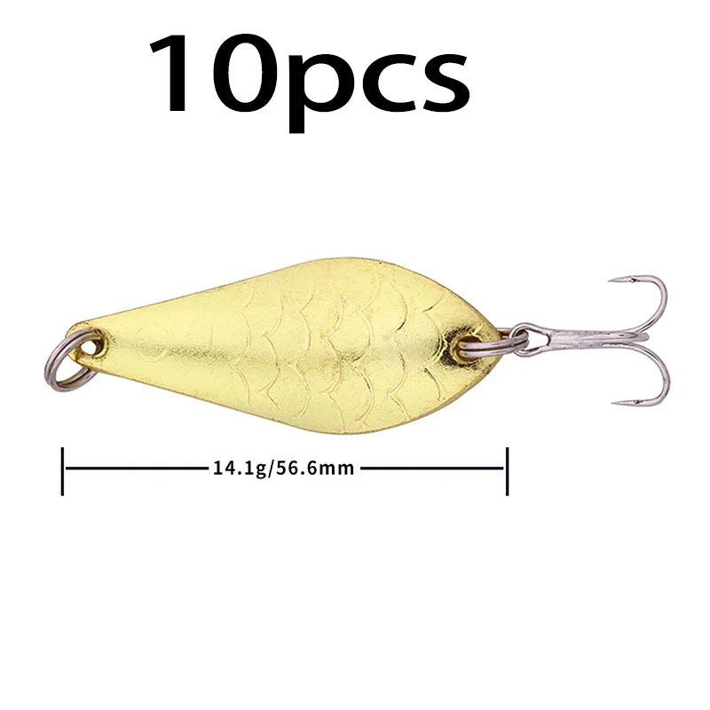 Hengjia 1pcs Metal Bait Spoon Lure with Treble Hook Gold /Silver River Fishing Lure for Bass Pike Perch