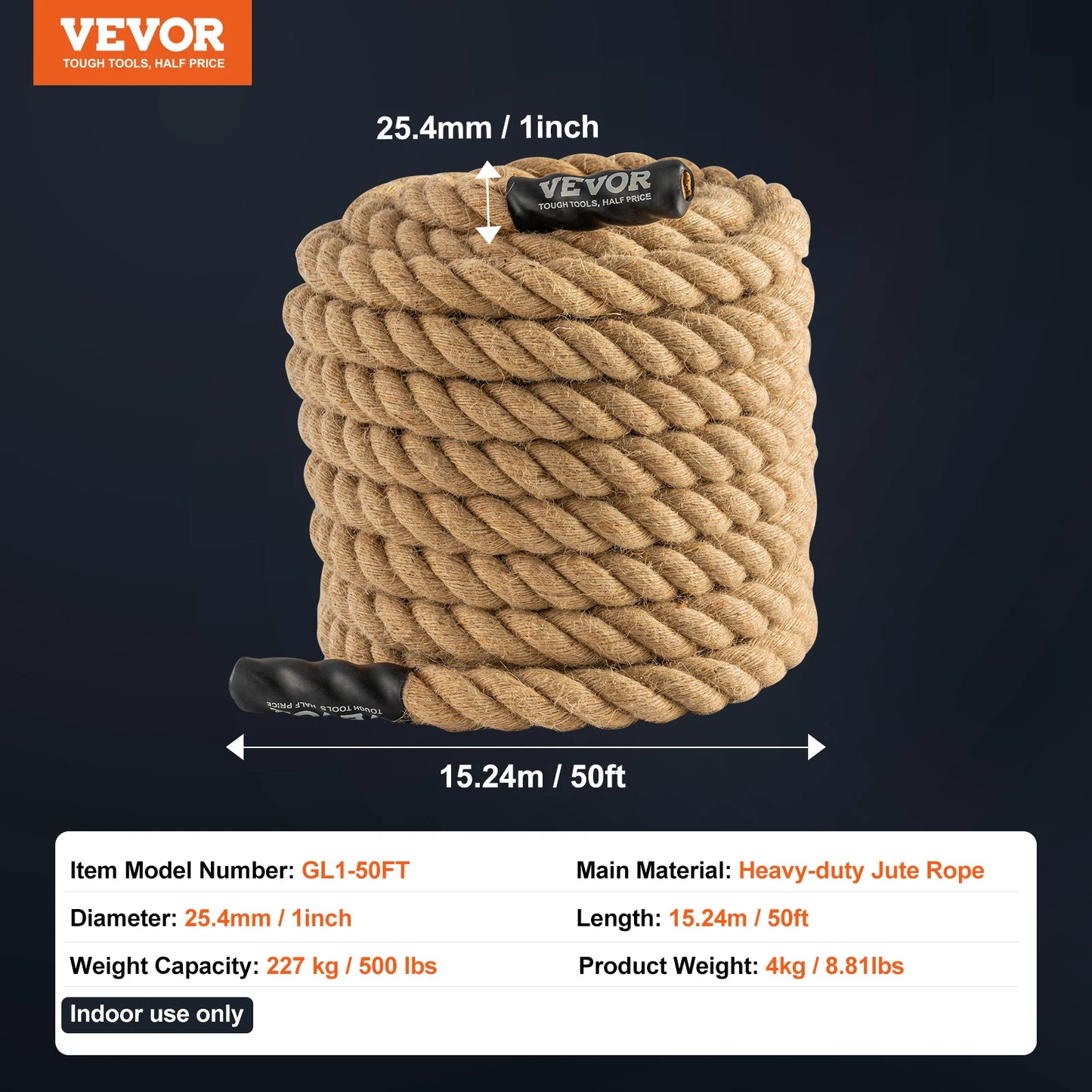 SucceBuy 50/100FT Gym Climbing Rope Length Gym Fitness Training Rope Gym Exercise Workout Rope for Adults Climbing for Fitness