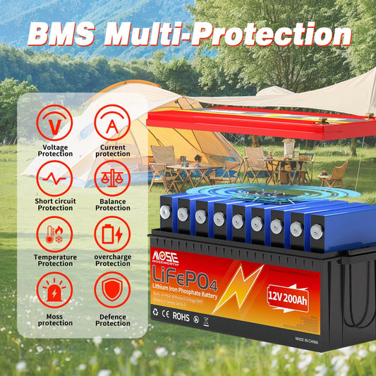 LiFePO4 12V 200Ah Battery Lithium Iron Phosphate Batteries with 200A BMS 8000+ Cycles for RV Trolling Motor Off-Grid Campers