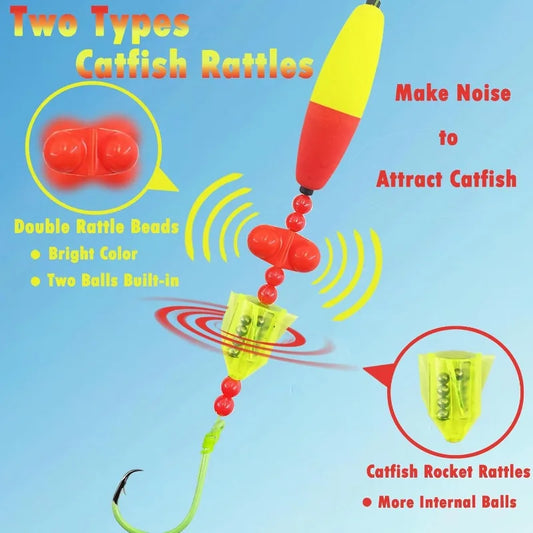 Catfish Float Rigs - Fishing Tackle With Rattler, 5pcs Santee Cooper Rig Equipment, 6/0 8/0 10/0 Circle Hooks