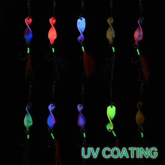 Twisted Metal Fishing Lures Spinner Hard Baits 360 Degree Rotating Spoon Lures Feather Metal Jigs