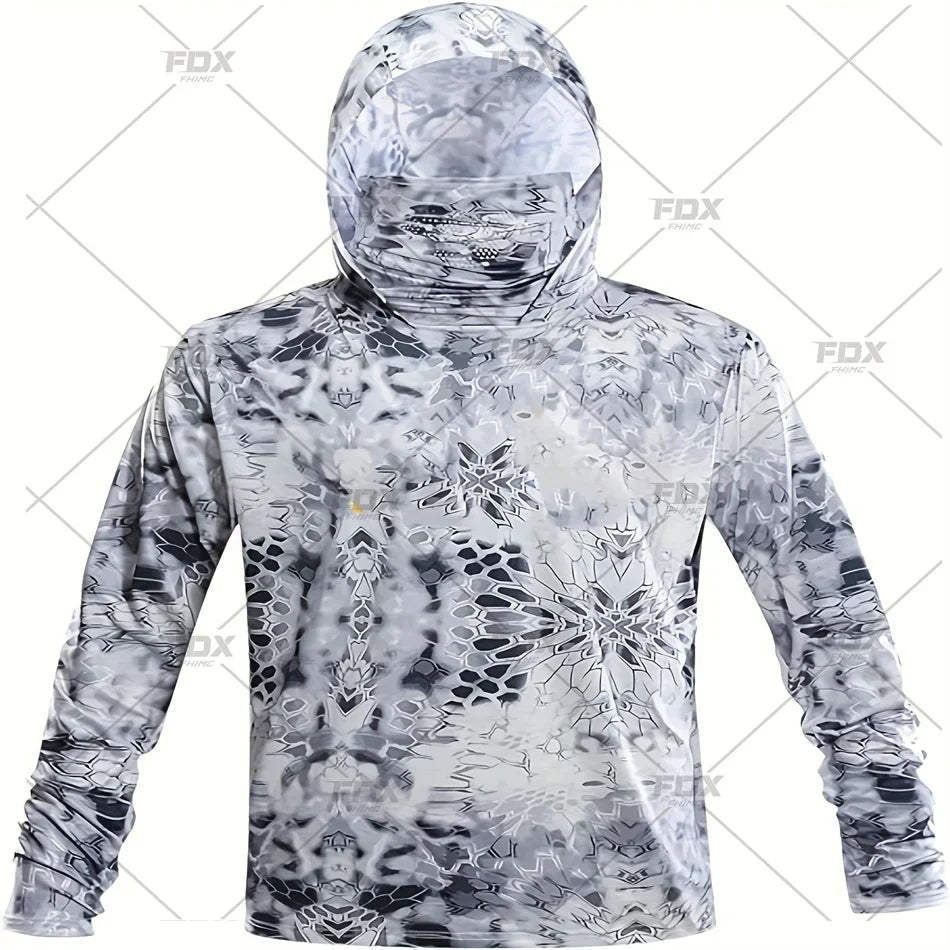 Army Green Camo Colorful Hoodie with Face Mask UV 50+Gaiter Fishing Clothing Men&