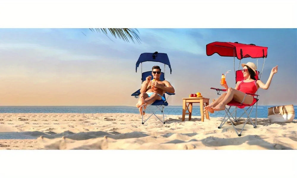 Camping Chair With Canopy, Outdoor Folding Lounge Chair