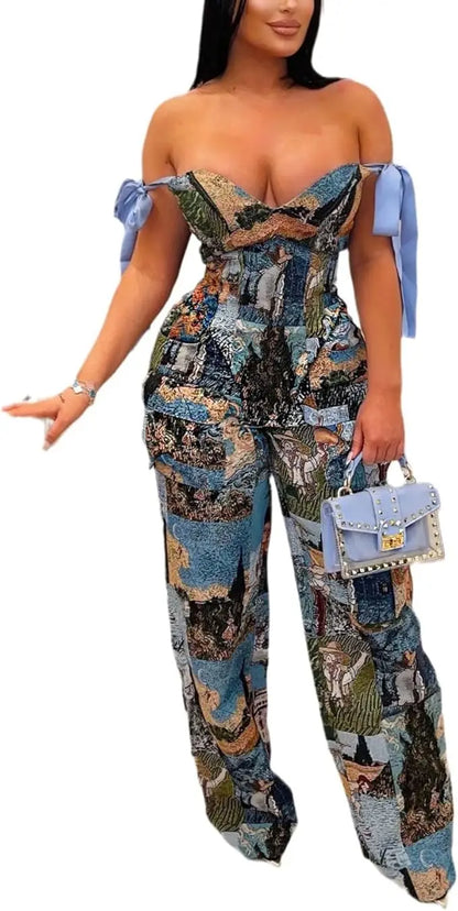 Women's Two-piece Oil Painting Suit - Sleeveless Lace-up Top with Multiple Pockets & Matching Pants - Stylish Casual Business Ou