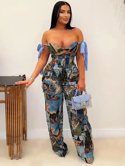 Women's Two-piece Oil Painting Suit - Sleeveless Lace-up Top with Multiple Pockets & Matching Pants - Stylish Casual Business Ou