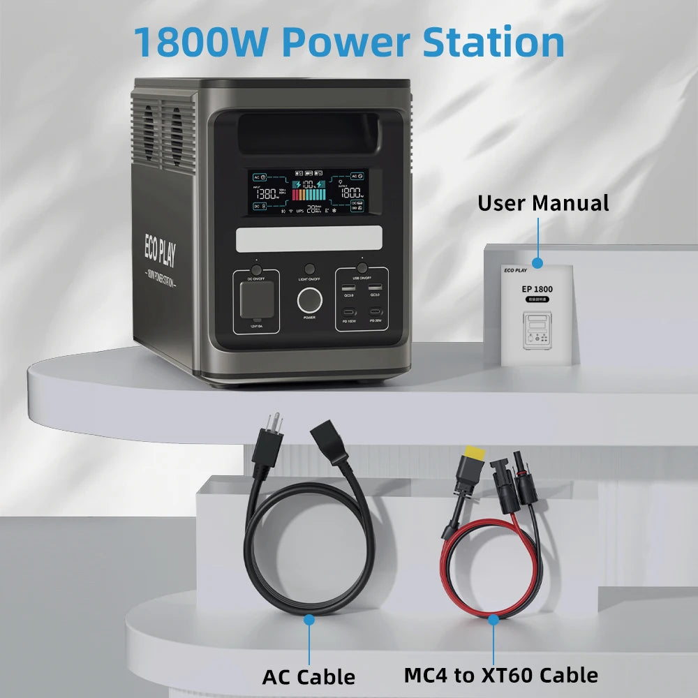 Battery Generator Power Bank 1800W/1536WH with Camping Accessories Outdoor 200W