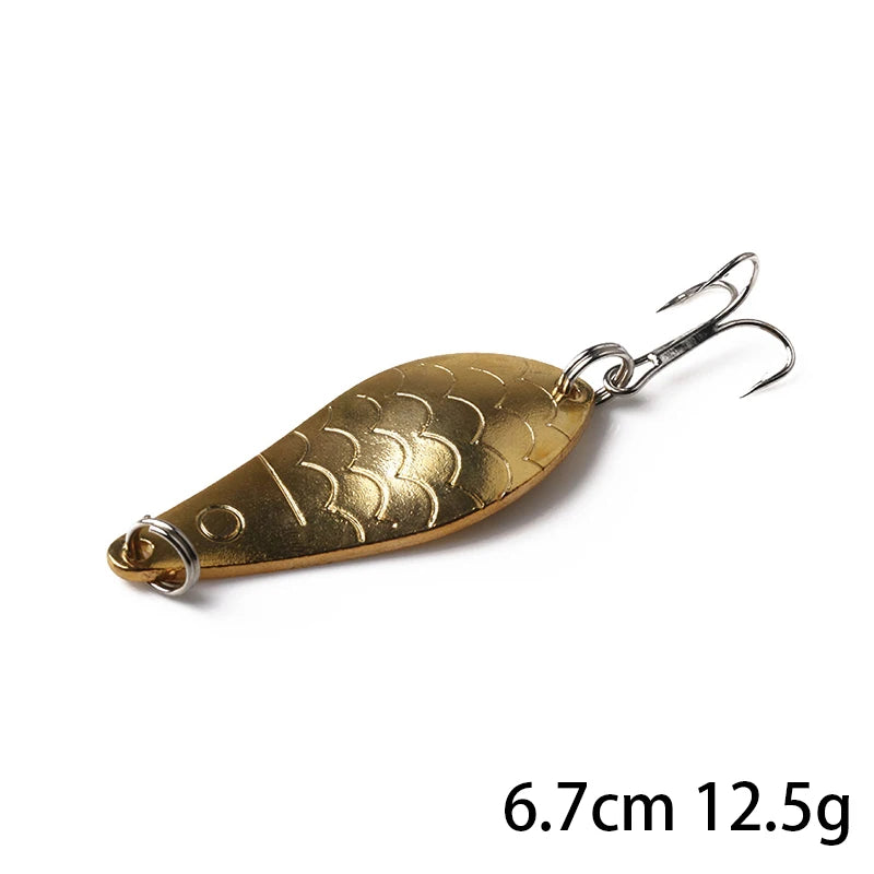 Hengjia 1pcs Metal Bait Spoon Lure with Treble Hook Gold /Silver River Fishing Lure for Bass Pike Perch