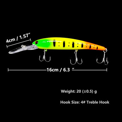16.5cm 21g 6# Hook Deep Diving Large Minnow Wobbler Lure Artificial Hard Bait Crankbait Bass Pike Walleye Perch Fishing Gear