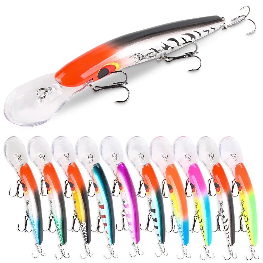 10pcs/set 162mm/23g Floating Water Big Hard Artificial Lure Bait Minnow with Three Treble Hooks for Bass Trout Pike Fishing