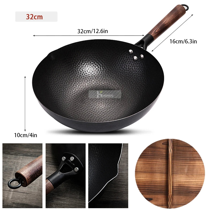 Konco Pure Iron wok cast iron pan Non-coated Pot