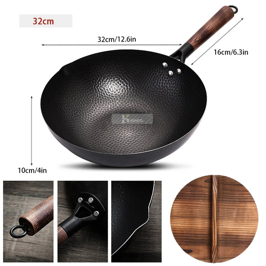 Konco Pure Iron wok cast iron pan Non-coated Pot