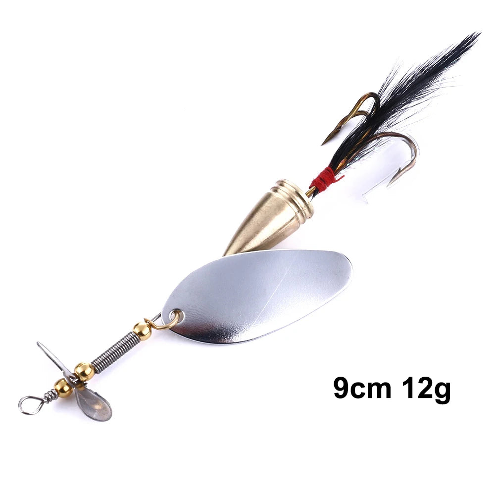 Hengjia 1pcs Spinner Spoon Bait Rooster Tail Fishing Lure with Treble Hooks Jig Metal Spinnerbait Fishing Tackle for Bass Trout