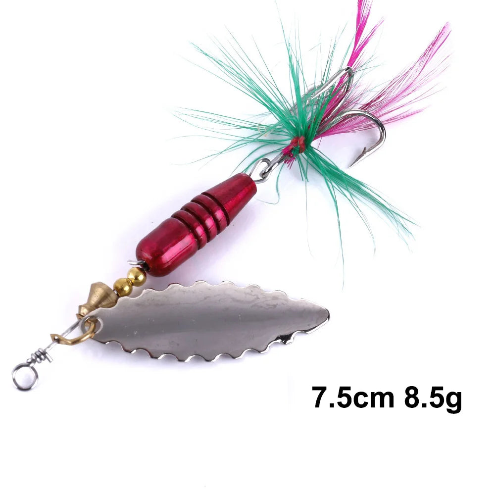 Hengjia 1pcs Spinner Spoon Bait Rooster Tail Fishing Lure with Treble Hooks Jig Metal Spinnerbait Fishing Tackle for Bass Trout