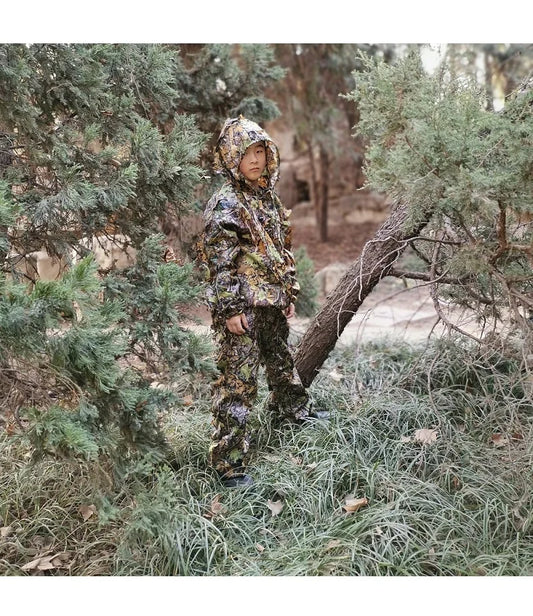 Men Women Kids Outdoor Ghillie Suit Camouflage Clothes Jungle Suit CS Training Leaves Clothing Hunting Suit Pants Hooded Jacket