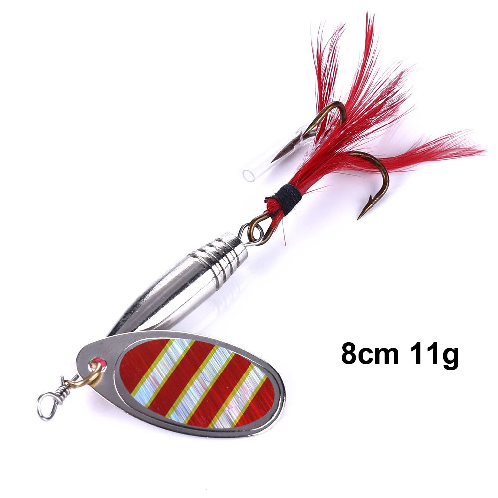 Hengjia 1pcs Spinner Spoon Bait Rooster Tail Fishing Lure with Treble Hooks Jig Metal Spinnerbait Fishing Tackle for Bass Trout
