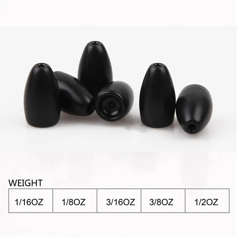 15Pcs Tungsten steel Flipping Bullet Fishing Weights Worm lure Fishing Sinkers Texas rigs Jig hooks Bait Fishing Accessories