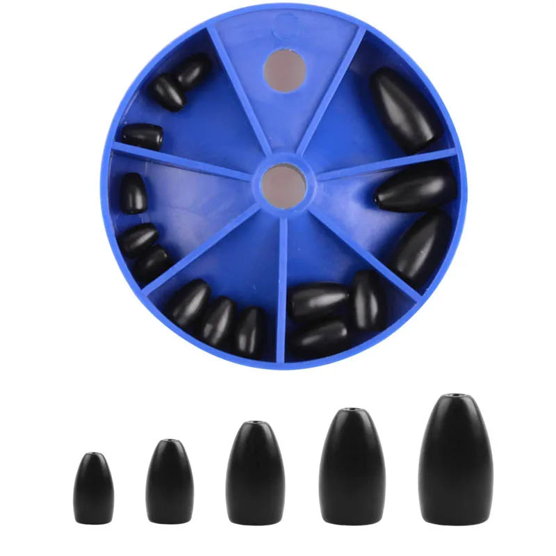 15Pcs Tungsten steel Flipping Bullet Fishing Weights Worm lure Fishing Sinkers Texas rigs Jig hooks Bait Fishing Accessories