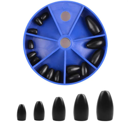 15Pcs Tungsten steel Flipping Bullet Fishing Weights Worm lure Fishing Sinkers Texas rigs Jig hooks Bait Fishing Accessories