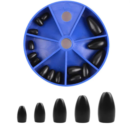 15Pcs Tungsten steel Flipping Bullet Fishing Weights Worm lure Fishing Sinkers Texas rigs Jig hooks Bait Fishing Accessories