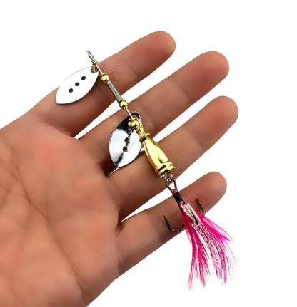 Hengjia 1pcs Spinner Spoon Bait Rooster Tail Fishing Lure with Treble Hooks Jig Metal Spinnerbait Fishing Tackle for Bass Trout
