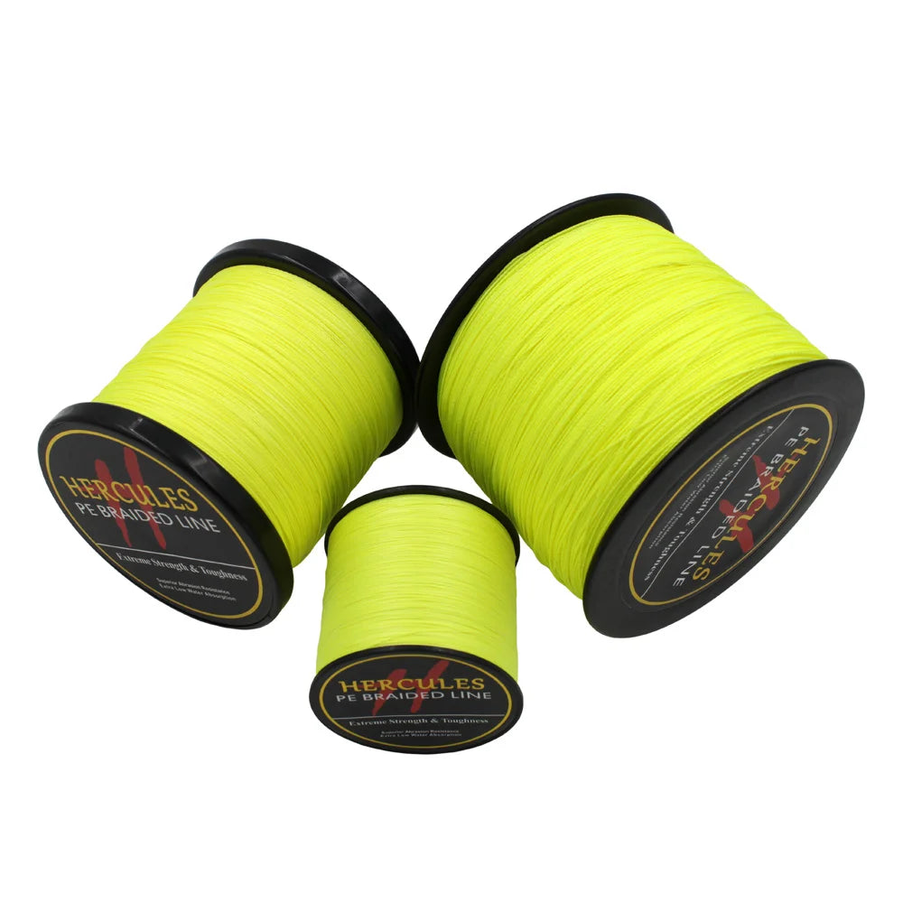 Braided Fishing Line Fluorescent Yellow Multifilament Fishing Cord Strong 4 Strands