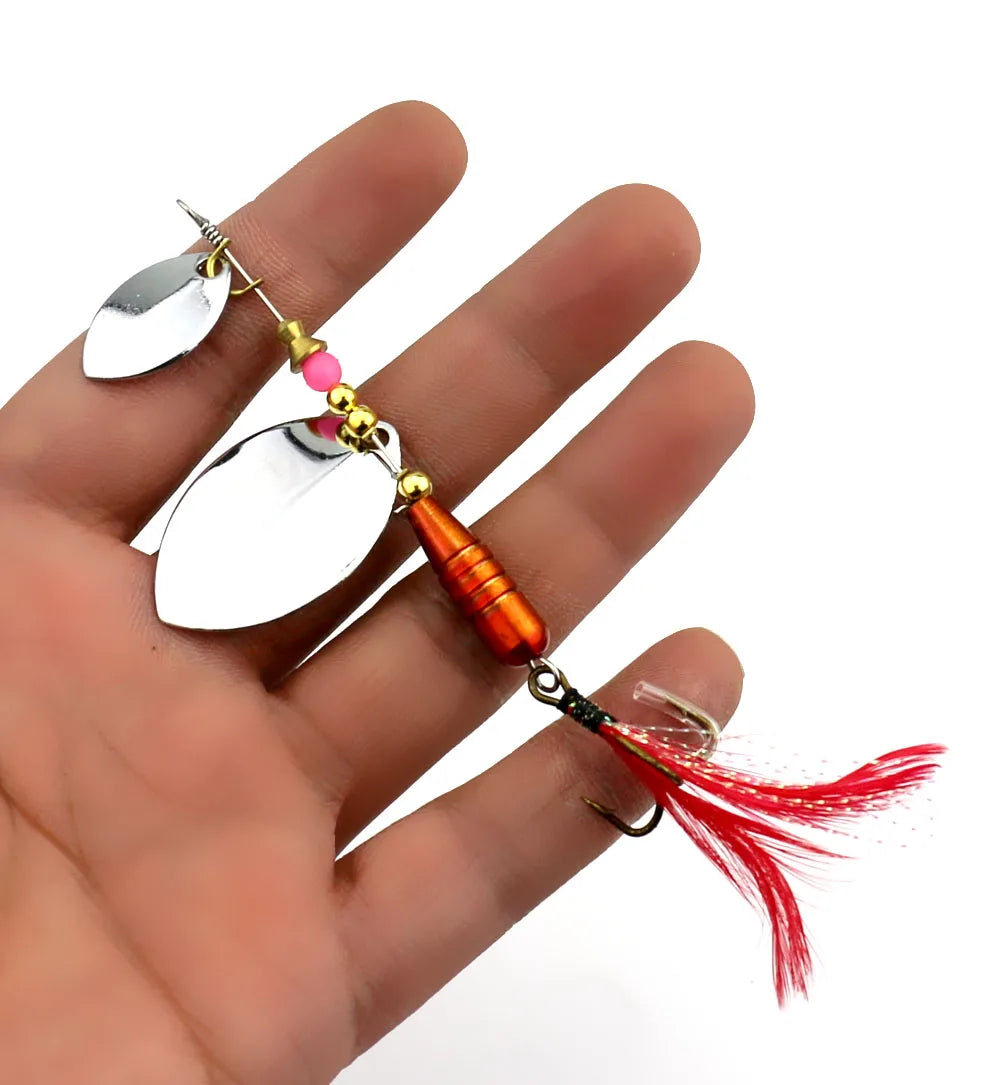 Hengjia 1pcs Spinner Spoon Bait Rooster Tail Fishing Lure with Treble Hooks Jig Metal Spinnerbait Fishing Tackle for Bass Trout